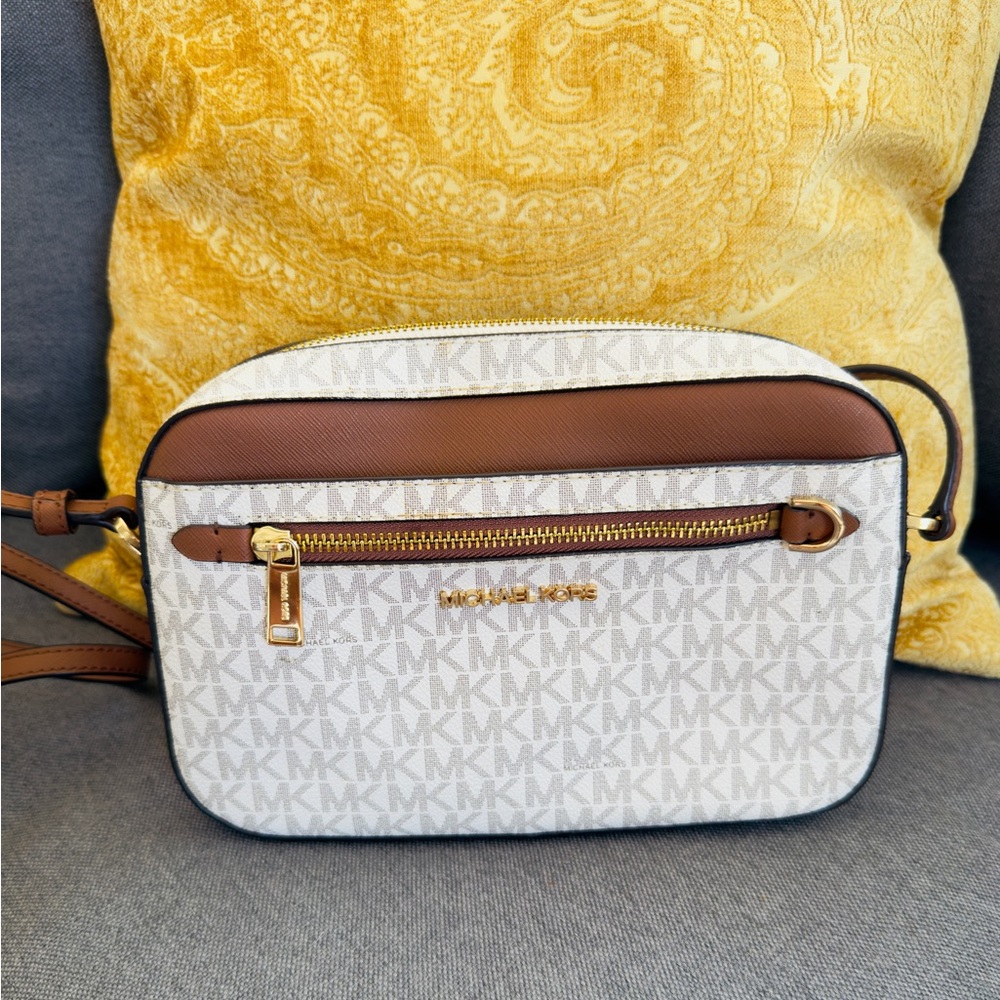 Michael Kors Cream and Brown Crossbody Bag